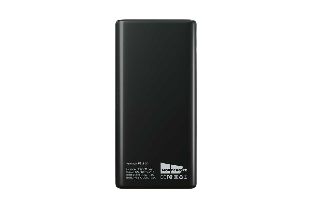 Внешний аккумулятор More Choice Повербанк 10000 mAh powerbank черный  PB11-10 Black