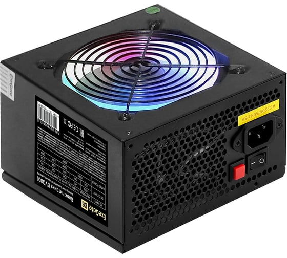 Блок питания ExeGate 800W EVO800 ATX, APFC, КПД 80% 80 PLUS, SC, 12cm RGB fan, 24pin, 2x4+4pin, 2xPCI-E, 6xSATA, 3xIDE, Cable Management, black, кабель 220V 290145