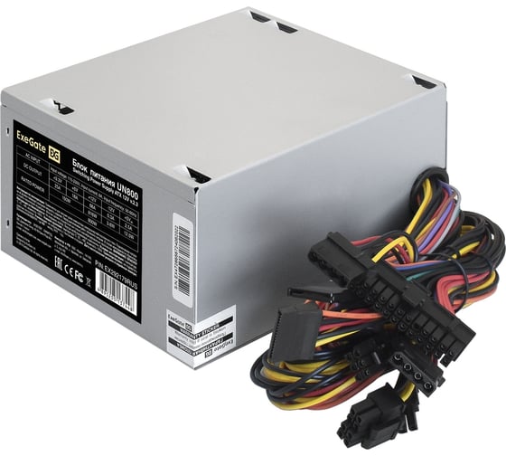 Блок питания ExeGate 800W UN800 ATX, 12cm fan, 24pin, 2x4+4pin, 2xPCI-E, 5xSATA, 3xIDE, кабель 220V в комплекте 294509