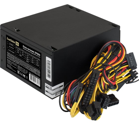 Блок питания ExeGate 800W XP800 ATX, PC, 12cm fan, 24pin, 2x4+4pin, 2xPCI-E, 5xSATA, 3xIDE, black, кабель 220V в комплекте 294503
