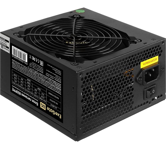 Блок питания ExeGate 850W 850PPE ATX, APFC, SC, КПД 80% 80 PLUS, 12cm fan, 24pin, 2x4+4pin, 4xPCI-E, 6xSATA, 3xIDE, black, кабель 220V с защитой от выдергивания 292571