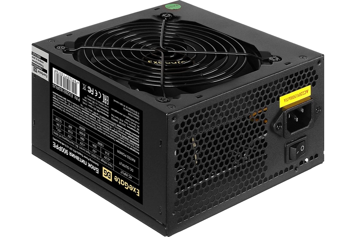 Блок питания ExeGate 900W 900PPE ATX, APFC, PC, КПД 80% 80 PLUS, 12cm fan,  24pin, 2x4+4pin, 6xPCI-E, 6xSATA, 4xIDE, black, кабель 220V в комплекте  293083 - выгодная цена, отзывы, характеристики, фото -