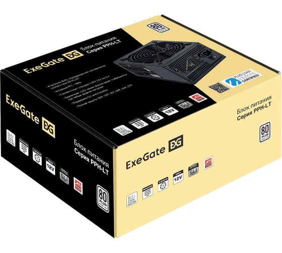 Блок питания ExeGate 550W 80 PLUS 550PPH-LT ATX, APFC, КПД 82% 80 PLUS, 12cm fan, 24pin, 2x4+4pin, 2xPCI-E, 6xSATA, 3xIDE, black, Color Box 282042