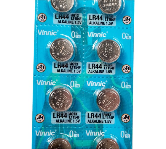 Алкалиновые щелочные батарейки VINNIC L1154 (AG13, LR44) бл/10 4898338006056