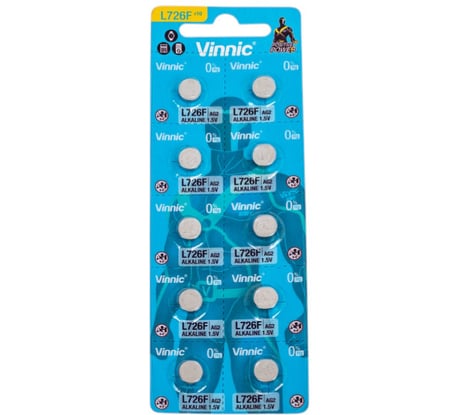 Алкалиновые щелочные батарейки VINNIC L726 (AG2, LR59, 397) бл/10 4606400100430