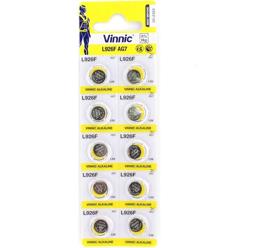 Алкалиновые щелочные батарейки VINNIC L726 (AG2, LR59, 397) бл/10 4606400100430 1