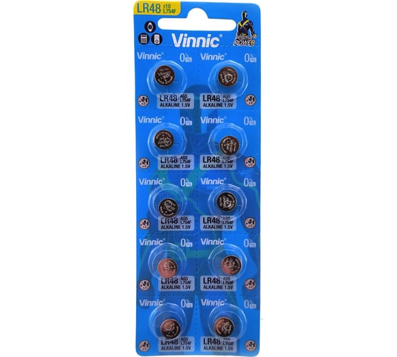 Алкалиновые щелочные батарейки VINNIC L754 (AG5, LR48, 393) бл/10 4898338007725