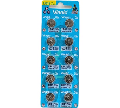 Алкалиновые щелочные батарейки VINNIC L1142 (AG12, LR43, 386) бл/10 4898338008265