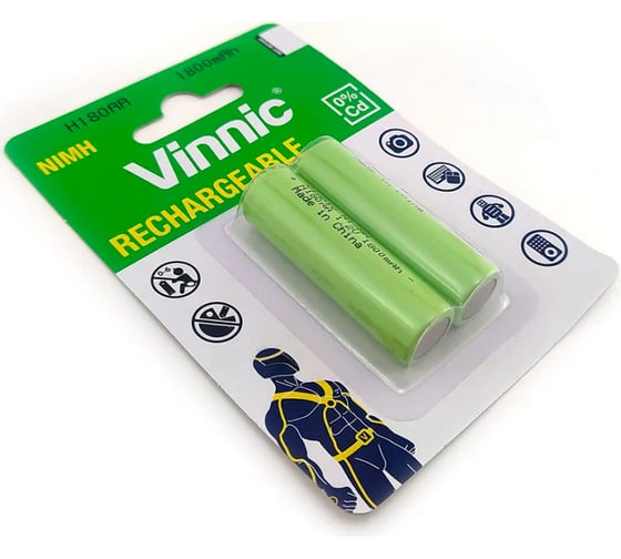 Аккумуляторы VINNIC R6 (AA), Ni-MH, 1800mAh, блистер/2 шт. 4606400106593