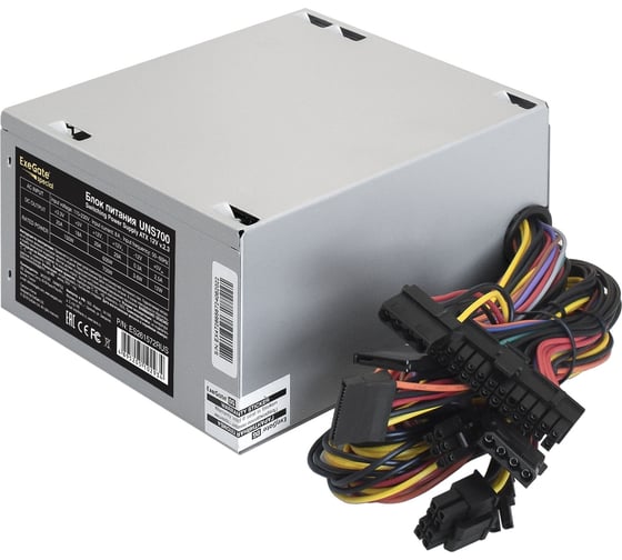 Блок питания ExeGate 700W UNS700 ATX, SC, 12cm fan, 24pin, 4+4pin, PCI-E, 3xSATA, 2xIDE, кабель 220V с защитой от выдергивания 278185