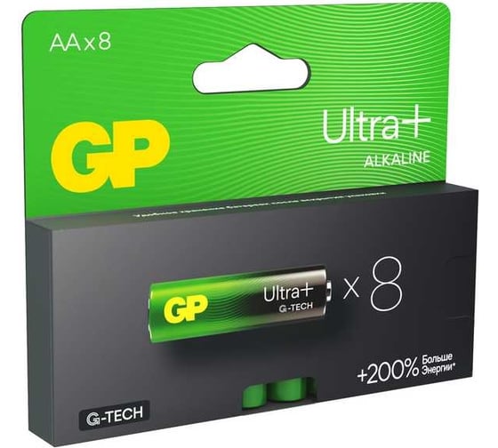 Батарейки GP АА пальчиковые алкалиновые Ultra Plus Alkaline, набор 8 шт (15AUPA21-BC8) 33406158