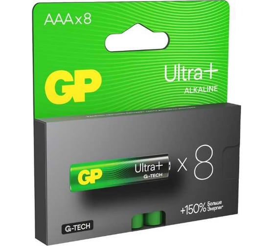 Батарейки GP ААА мизинчиковые алкалиновые Ultra Plus Alkaline, набор 8 шт (24AUPA21-BC8) 33406152