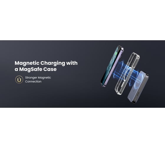 Внешний магнитный аккумулятор Ugreen 15086 10000mAh MIni Magnetic Wireless 20W Power Bank With Holder цвет: серый космос 15086_
