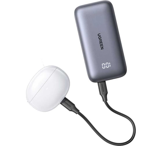 Внешний аккумулятор Ugreen PB502 (25185) 10000mAh Mini Quick Charging 30W Power Bank 30W с цифровым экраном. Цвет: серый 25185_