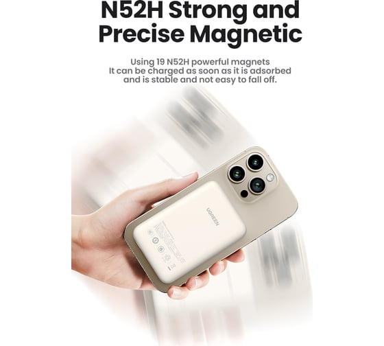 Внешний аккумулятор Ugreen магнитный PB561 (25208) 10000mAh Magnetic Wireless Power Bank. Цвет: белый 25208_
