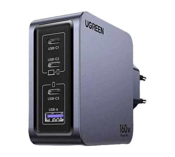 Зарядное устройство Ugreen X763 (25877) Nexode Pro 160W USB-A+3*USB-C GaN Tech Fast Charger EU с кабелем 1M 100W. Цвет: серый 25877_