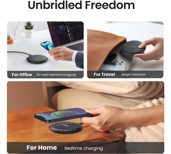 Панель беспроводной зарядки Ugreen CD186 (15112) 15W Wireless Charging Pad. Цвет: черный 15112_