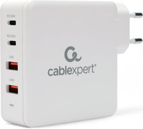 Зарядное устройство Cablexpert 100вт gan, qc4.0/pd, 4 порта: 2 usb и 2 type-c, белый, коробка, MP3A-PC-48