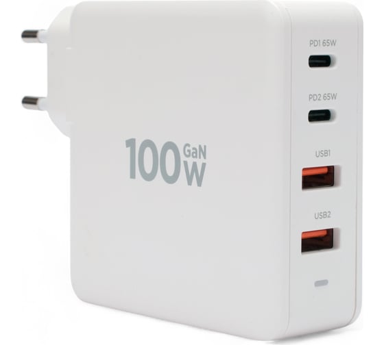 Зарядное устройство Cablexpert 100вт gan, qc4.0/pd, 4 порта: 2 usb и 2 type-c, белый, коробка, MP3A-PC-48