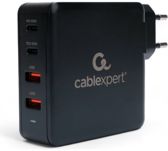 Зарядное устройство Cablexpert 100вт gan, qc4.0/pd, 4 порта: 2 usb и 2 type-c, черный, коробка, MP3A-PC-49 1