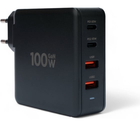 Зарядное устройство Cablexpert 100вт gan, qc4.0/pd, 4 порта: 2 usb и 2 type-c, черный, коробка, MP3A-PC-49