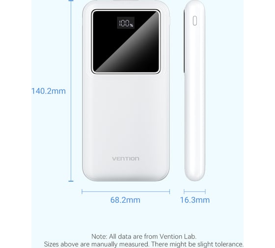 Power Bank VENTION 10000mAh(M/C-A/A)22.5W Белый с LED Дисплеем FHKW0