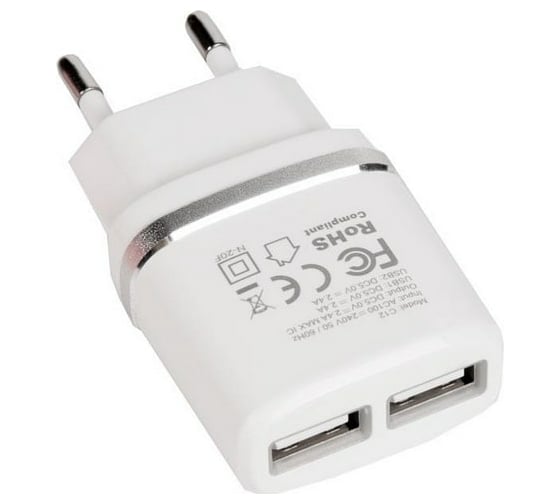 Зарядное устройство Hoco 12 Вт, 2.4 А, 2хUSB, C12, белый 6957531047759