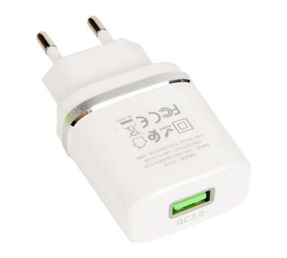 Зарядное устройство Hoco 18Вт, 3А, QC3.0, 1хUSB, C12Q, белый, коробка, 6931474716262