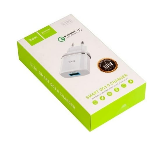 Зарядное устройство Hoco 18Вт, 3А, QC3.0, 1хUSB, C12Q, белый, коробка, 6931474716262