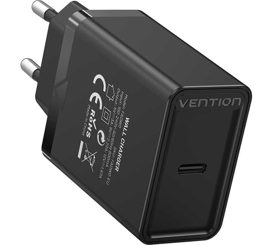 Сетевое зарядное устройство VENTION на 1 порт USB C QC 4.0 Чёрный FADB0-EU
