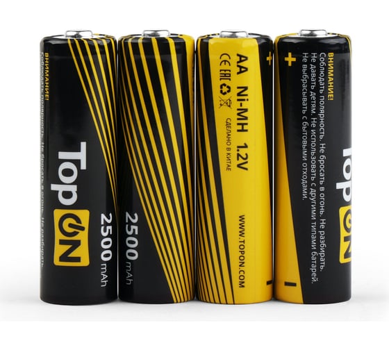 Аккумуляторные батарейки TopOn AA 2500mAh 1.2V Ni-MH HR6 4 шт в боксе TOP-NH-AA-2500-4B 1