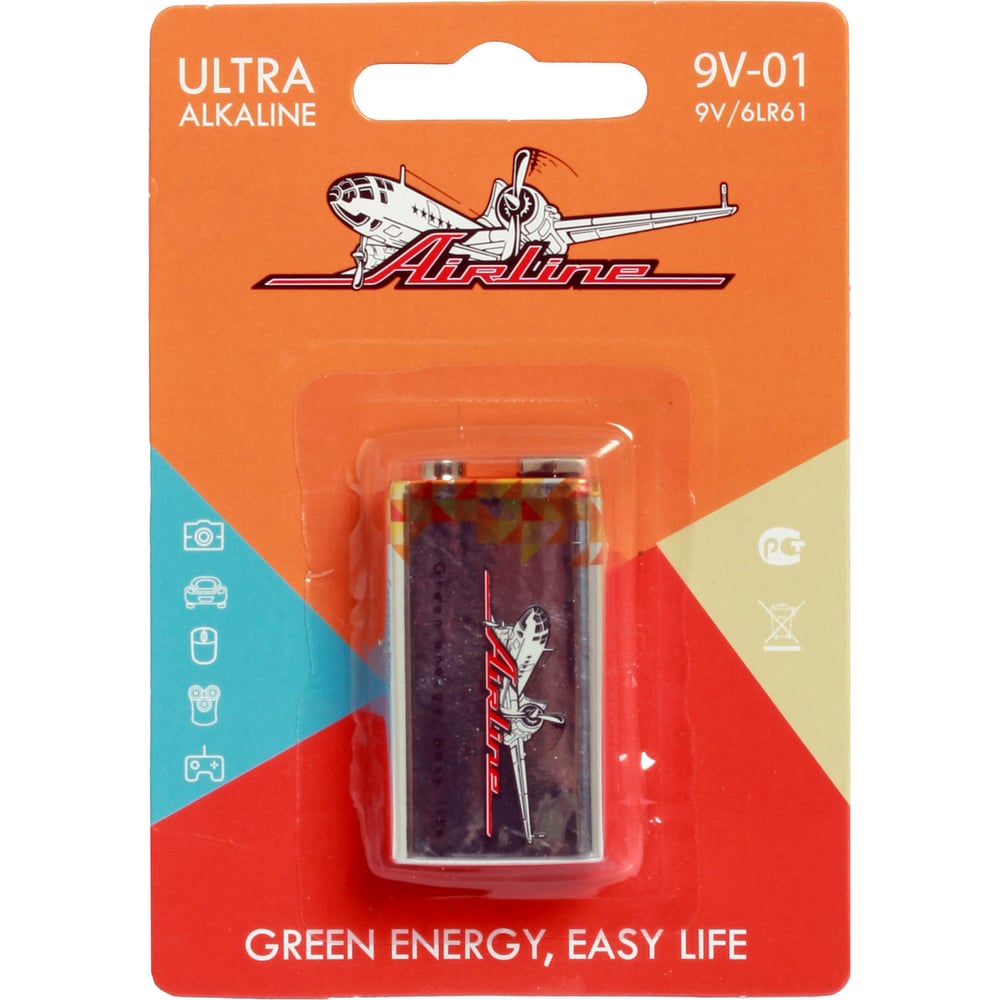 Батарейка Airline 6LR61/Крона, 9V, щелочная, 1 шт. 9V-01 - выгодная ...