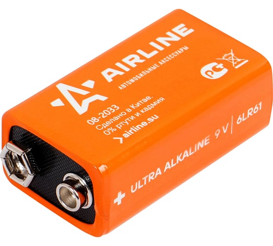 Батарейка Airline 6LR61/Крона, 9V, щелочная, 1 шт. 9V-01