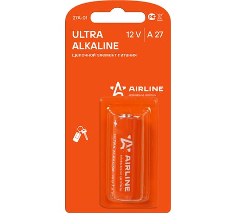Батарейка Airline A27, 12V, для брелоков сигнализаций, щелочная, 1 шт. 27A-01