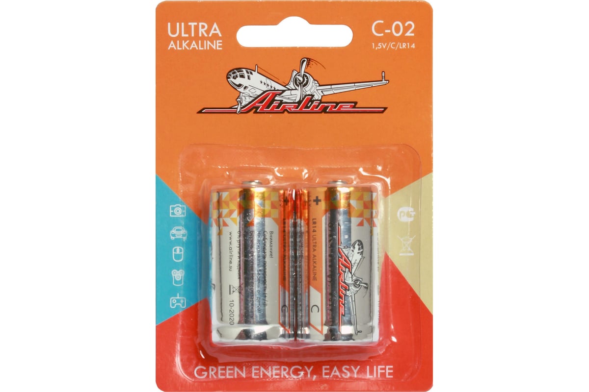 Батарейки Airline LR14/С щелочные, 2 штуки, блистер C-02 - выгодная ...