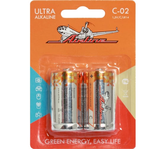 Батарейки Airline LR14/С щелочные, 2 штуки, блистер C-02 1
