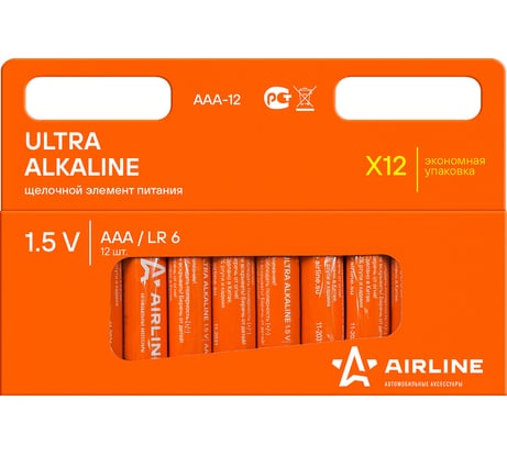 Батарейки Airline LR03/AAA, щелочные, 12 шт. AAA-12