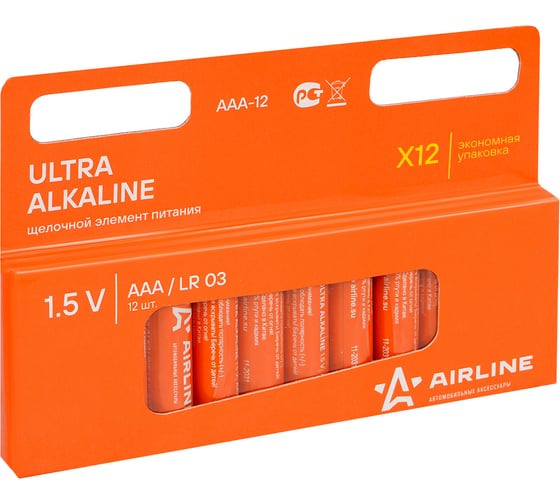 Батарейки Airline LR03/AAA, щелочные, 12 шт. AAA-12