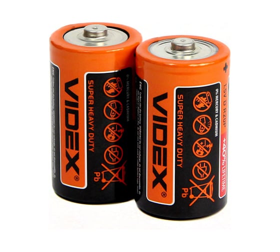 Элемент питания VIDEX R20 D солевой, 2 шт в спайке VID-R20-2S