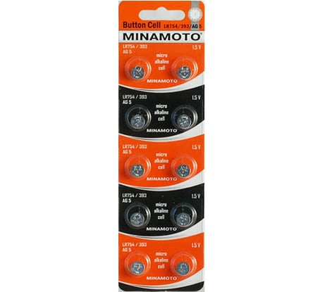Часовая батарейка Minamoto AG5 LR754 (10 card) 55005