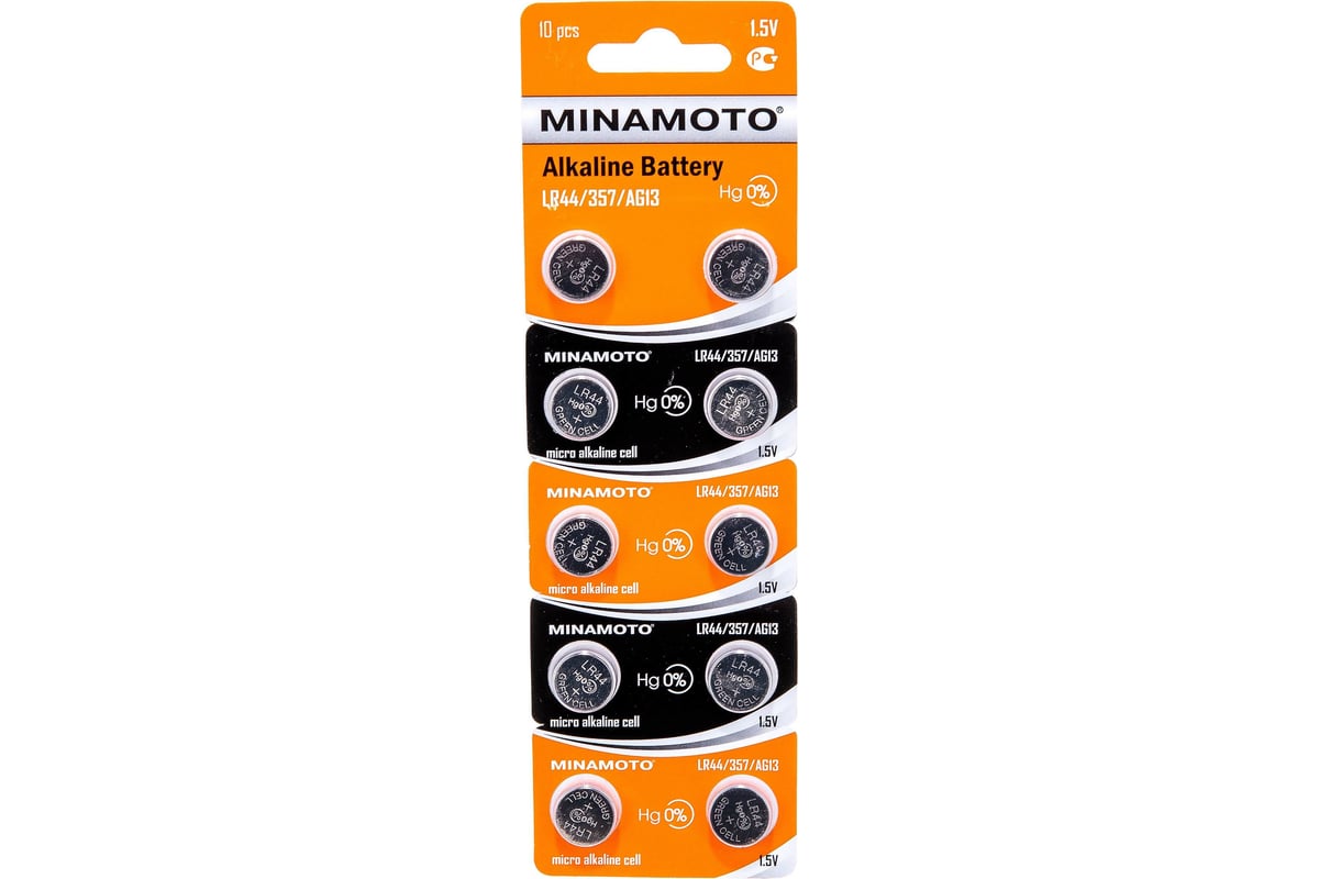 Часовая батарейка Minamoto AG13 LR44, 10 card 55013 - выгодная цена .