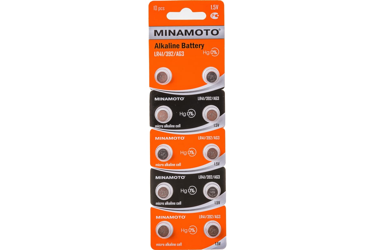 Часовая батарейка Minamoto AG3 LR41, 10 card 55003 - выгодная цена .