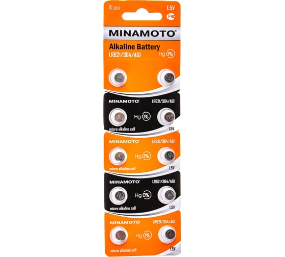 Часовая батарейка Minamoto AG1 LR621, 10 card 55001
