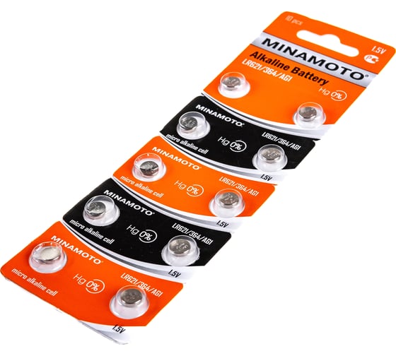 Часовая батарейка Minamoto AG1 LR621, 10 card 55001