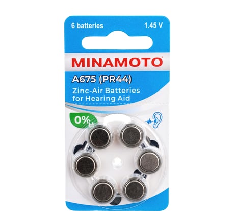 Слуховая батарейка Minamoto A675 PR44, 6 card 88675