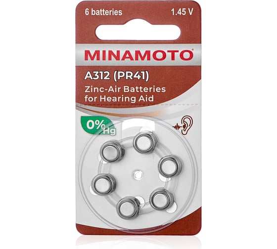 Слуховая батарейка Minamoto A312 PR41, 6 card 88312 1