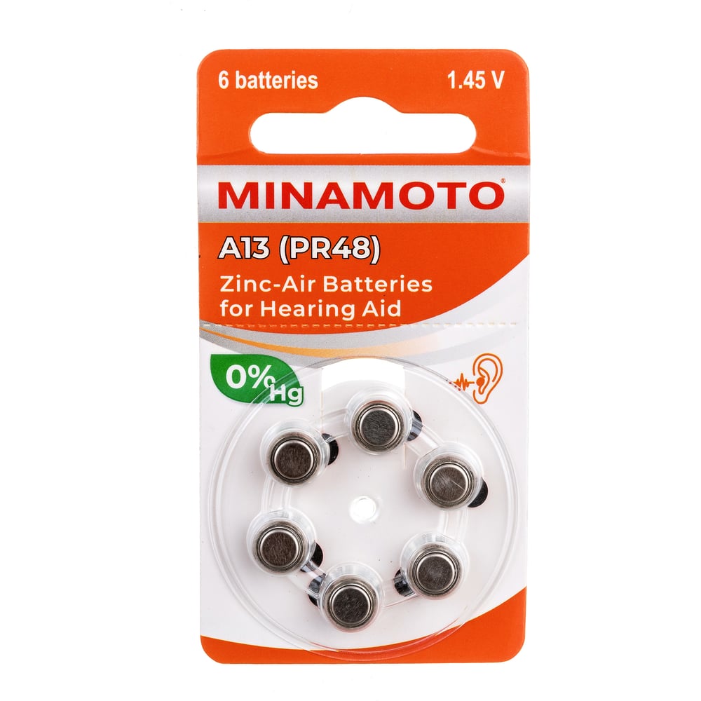Слуховая батарейка Minamoto A13 PR48, 6 card 8813 - выгодная цена ...