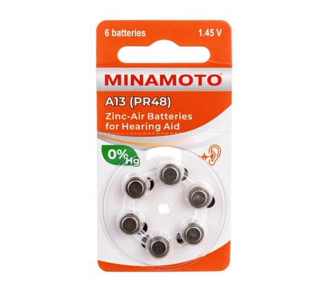 Слуховая батарейка Minamoto A13 PR48, 6 card 8813