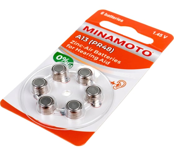 Слуховая батарейка Minamoto A13 PR48, 6 card 8813