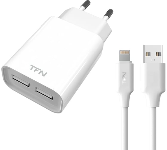 Сетевое зарядное устройство TFN 2 USB 2.4А + кабель 8pin white -WC2U24ALIGWH